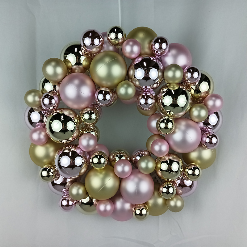 Senmasine 33 厘米圣诞花环带球粉红金色小玩意圣诞节节日派对悬挂装饰