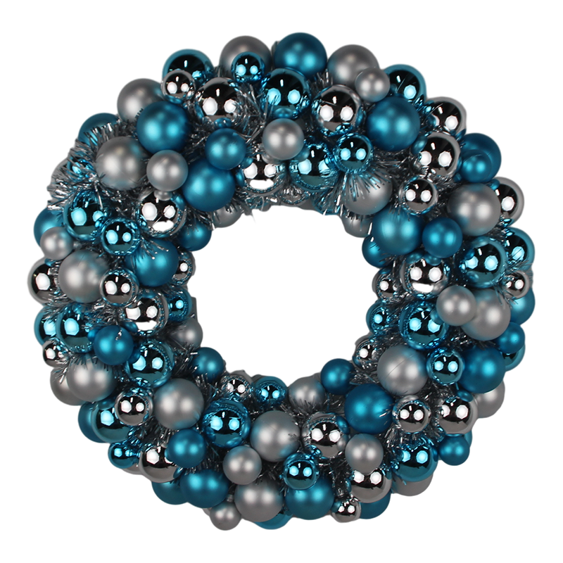 Senmasine – couronne de boules de 40cm avec guirlandes argentées, ornements bleus, base en métal, décoration suspendue pour porte d'entrée