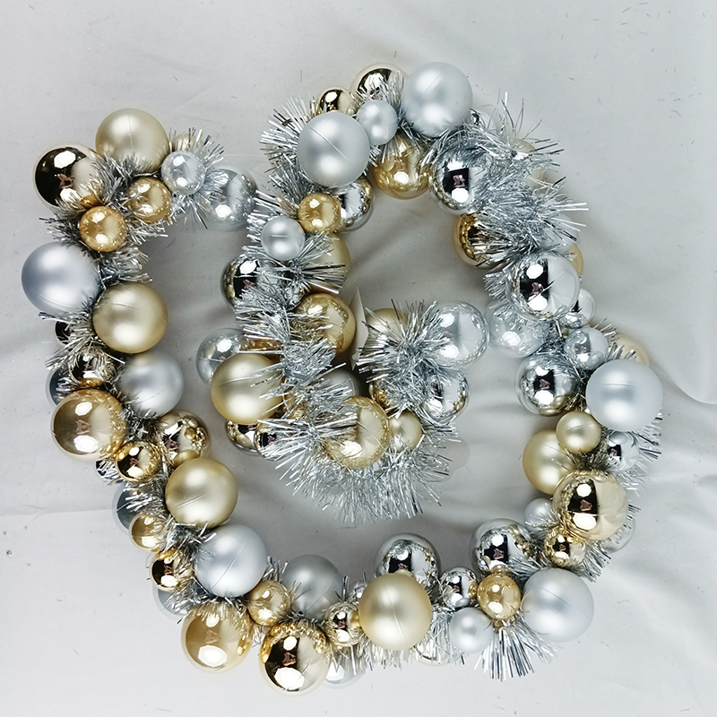 Senmasine 6ft bauble garland with tinsel gold sliver ball ornaments indoor outdoor home hanging decor