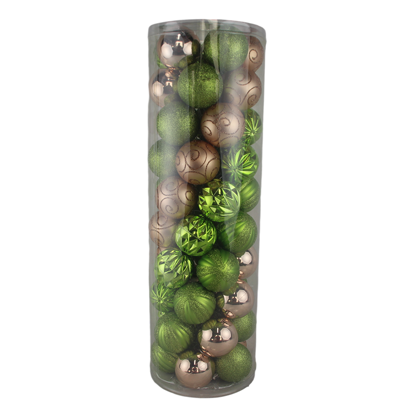 Senmasine 50-teiliges Weihnachtskugel-Dekorationsset für Zuhause, Weihnachtsdekoration, 60 mm, grüne Champagner-Ornamente