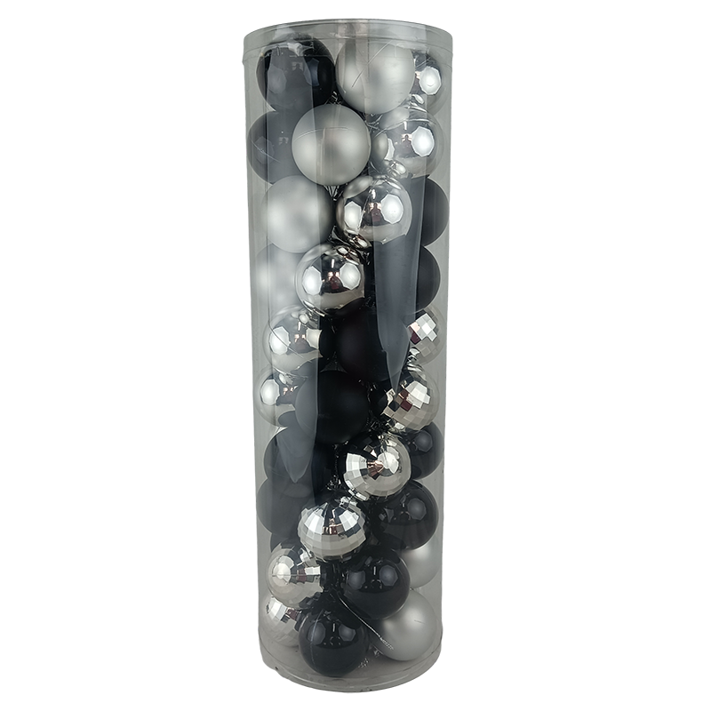 Senmasine 50 件圣诞装饰球适合节日派对悬挂装饰防碎黑银小玩意套装