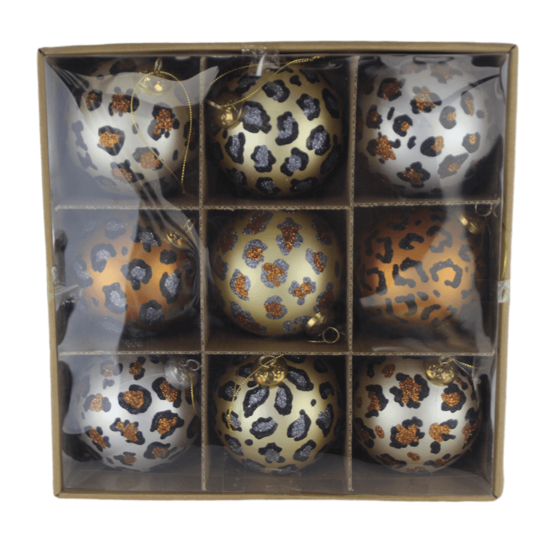 Senmasine 9 件球彩绘定制圣诞小玩意挂饰豹纹图案设计装饰礼品
