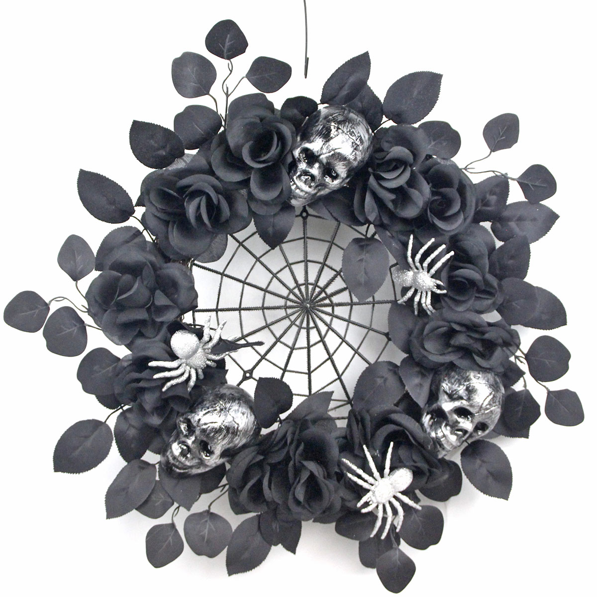 Senmasine halloween hanging wreath with Skull head artificial black dead branch front door decoration