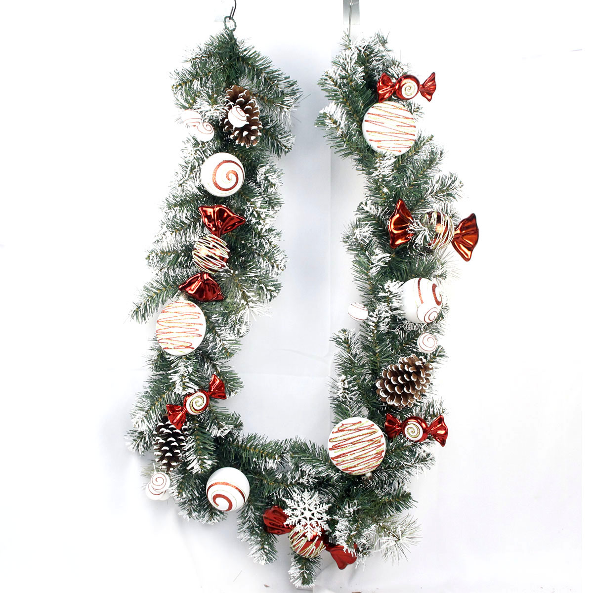 Senmasine 6ft xmas garland with artificial pvc candy balls pinecone Berry poinsettia Christmas party hanging decoration