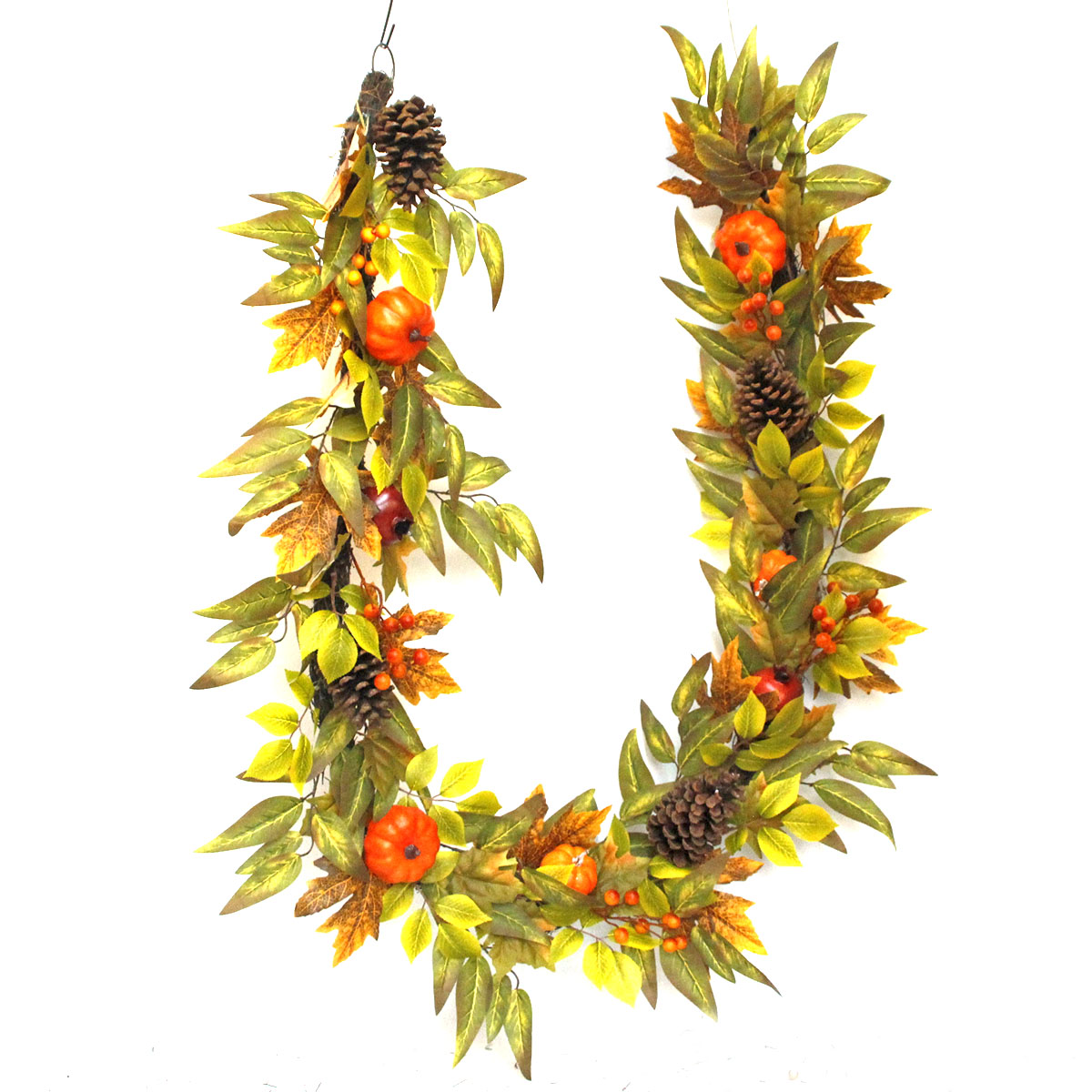 Senmasine 6 英尺秋季感恩节花环门挂装饰混合南瓜人造浆果秋季枫叶