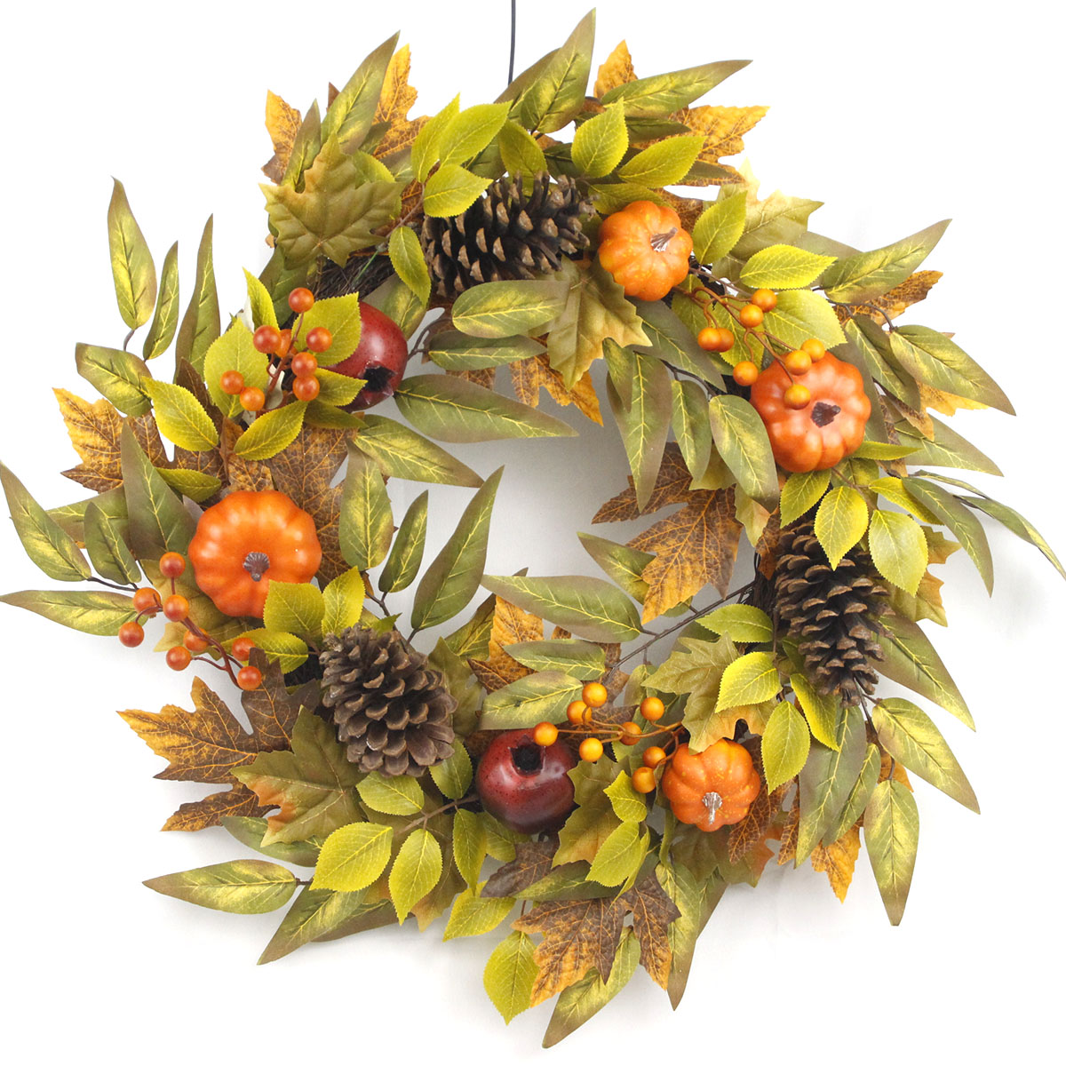Senmasine 秋季花环配松果南瓜人造浆果秋季枫叶感恩节悬挂装饰