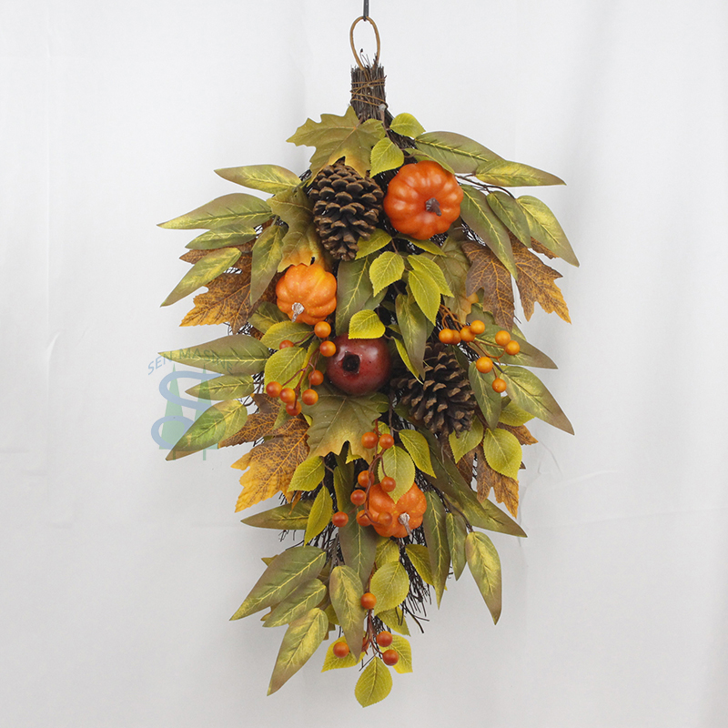 Senmasine 24 英寸秋季赃物带南瓜人造叶石榴果枝松果收获装饰