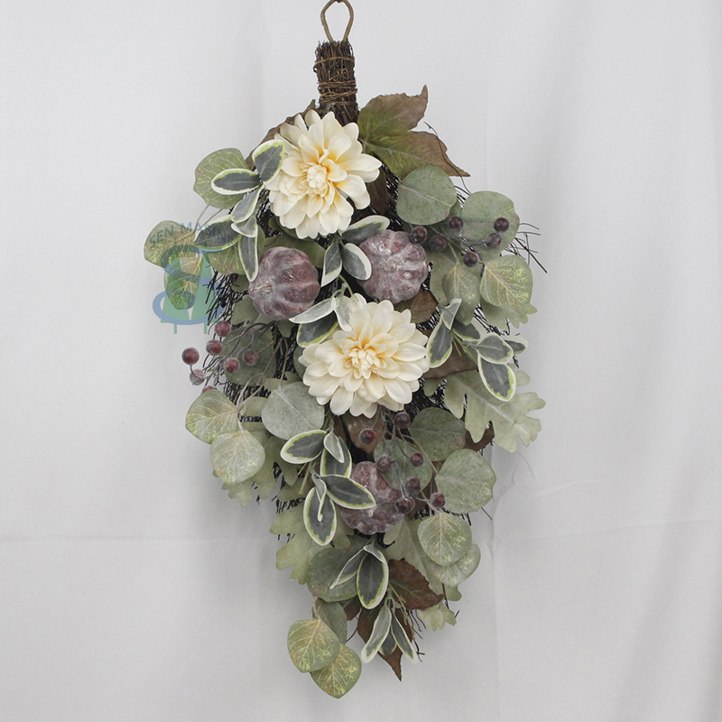 Senmasine 24 inch artificial flower swag mixed silk peony flowers green eucalyptus leaves pumpkin spring decor