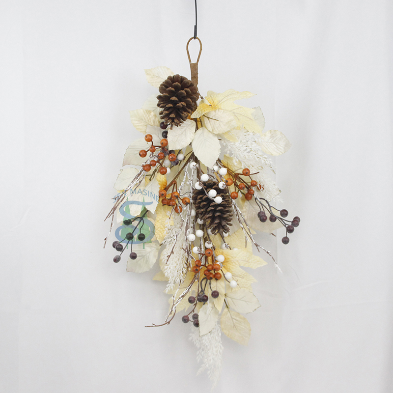 Senmasine 24 inch harvest swag with pinecones red white orange berries fall autumn hanging decorative