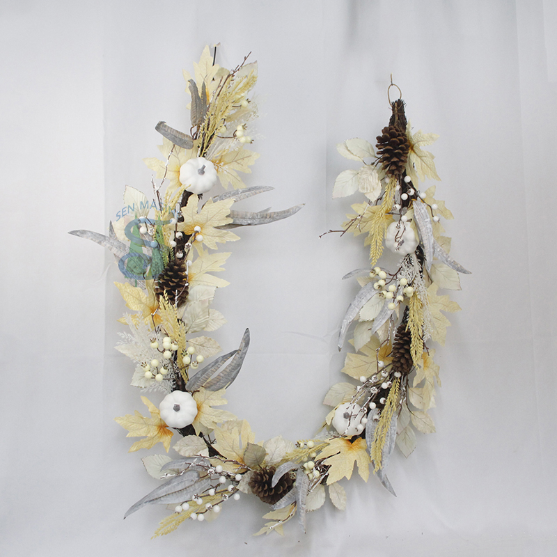 Senmasine 6ft fall garlands with pinecone white pumpkin berries maple leaves autumn festival decor
