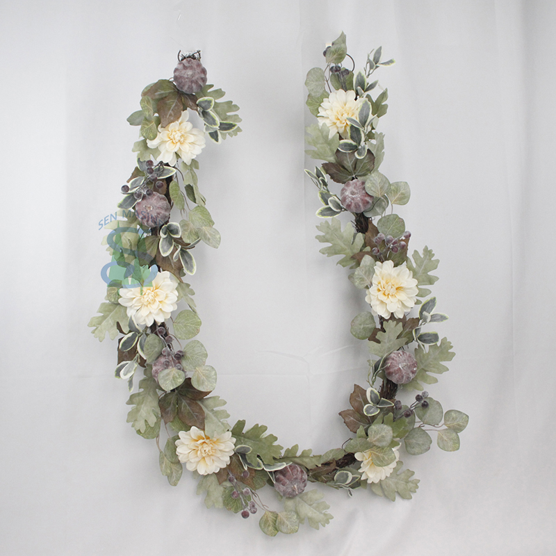 Senmasine 6ft Fall Maple Leaf Garland with artificial eucalyptus leaves peony flowers pinecones pumpkin berries