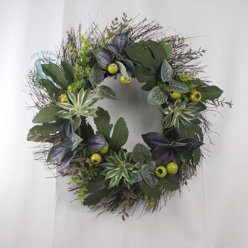 Senmasine 24 英寸人造春天花环前门悬挂装饰混合龙舌兰植物无花果叶
