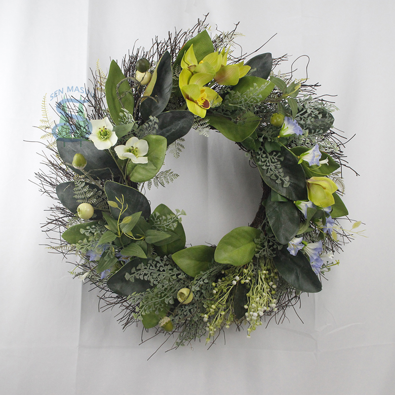 Senmasine 24 インチ春フロントドアリース人工葉付き緑農家屋外屋内吊り下げ装飾