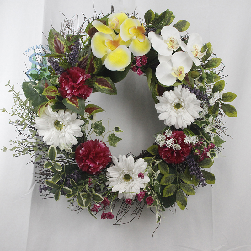 Senmasine 22 インチフラワースプリングリース人工葉牡丹胡蝶蘭フロントドア吊り装飾