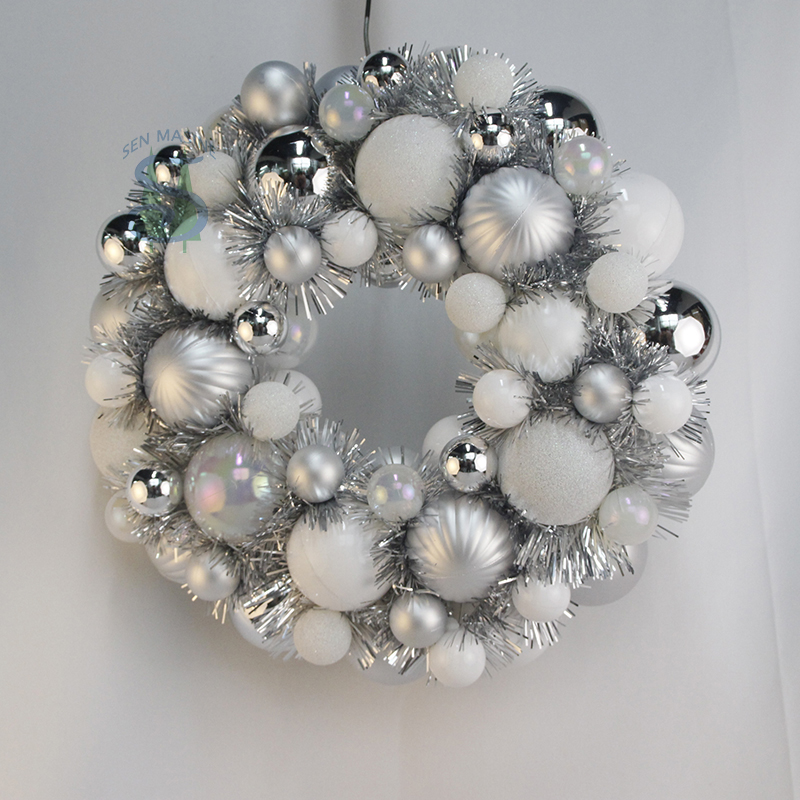 Senmasine 33 厘米球小玩意花圈银白色悬挂装饰品球混合金属丝圣诞节派对装饰