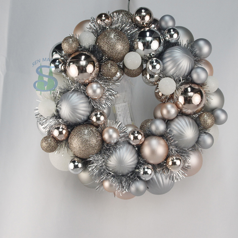 Senmasine 33 cm boules couronnes de boules avec guirlandes LED ornements en plastique décoration de noël suspendue