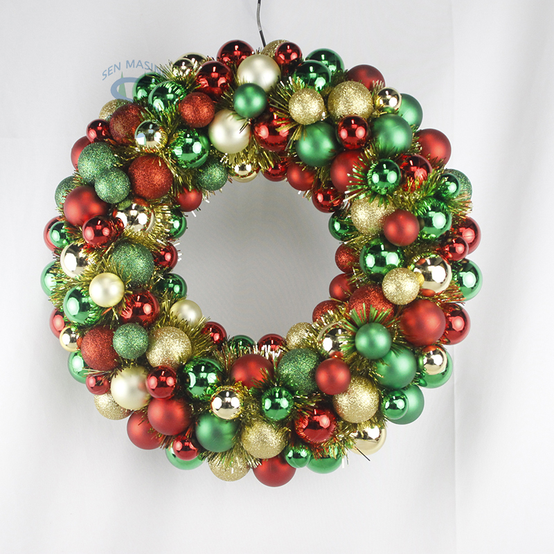 Senmasine 40cm baubles wreaths with tinsel classic color ball ornaments front door hanging xmas decoration