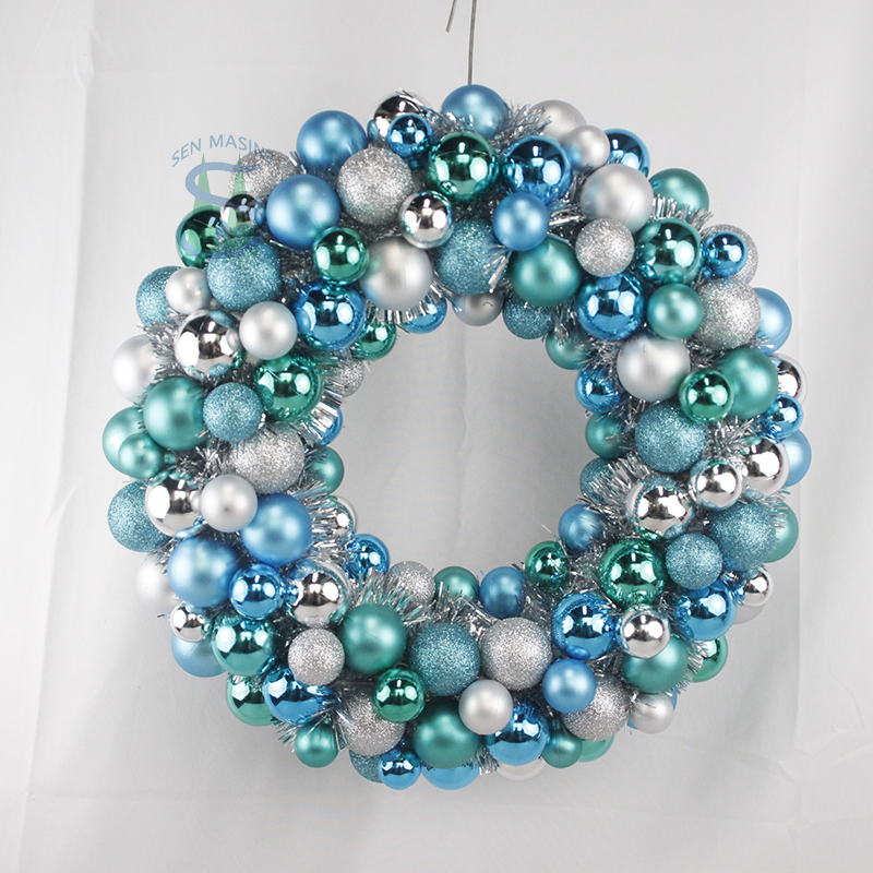 Senmasine 40cm baubles balls wreaths with tinsel Christmas festival front door hanging decoration