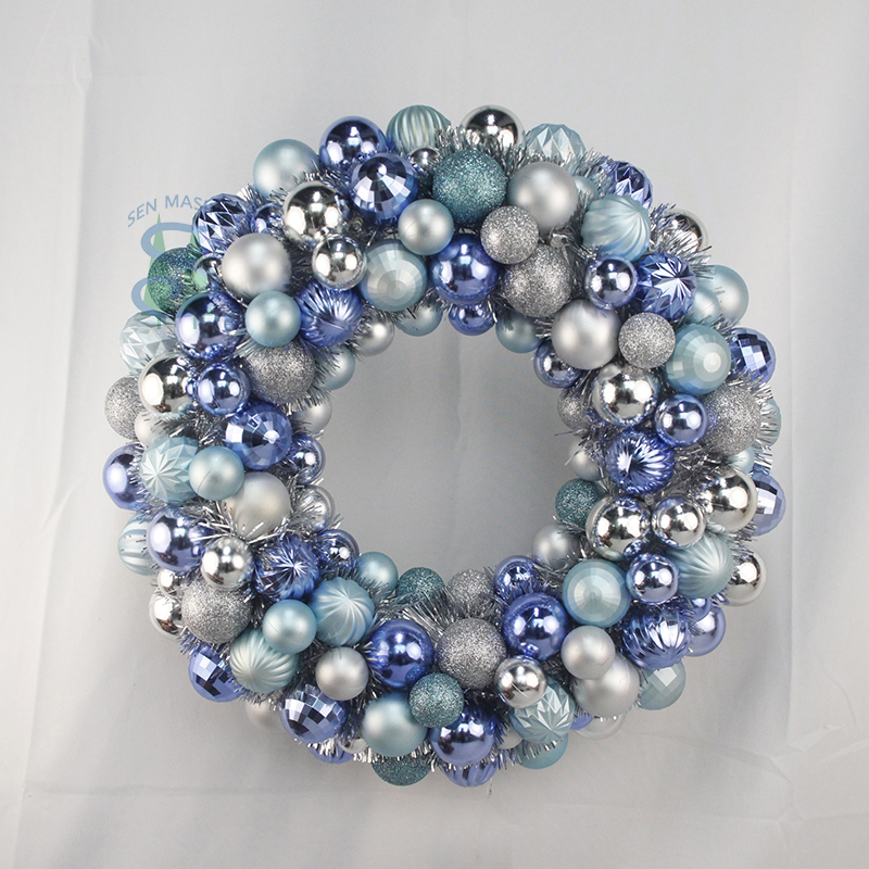 Senmasine 40cm Christmas ball baubles wreaths with led lights tinsel blue sliver ornaments xmas party hanging decoration