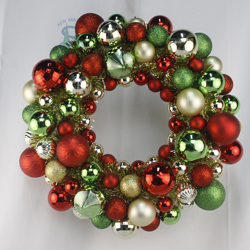 Senmasine 40cm Christmas balls baubles wreaths with tinsel red green gold ornaments outdoor indoor hanging decor
