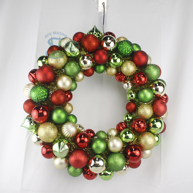Senmasine 60cm Christmas balls wreath for front door xmas party outdoor indoor hanging decoration colorful ornaments
