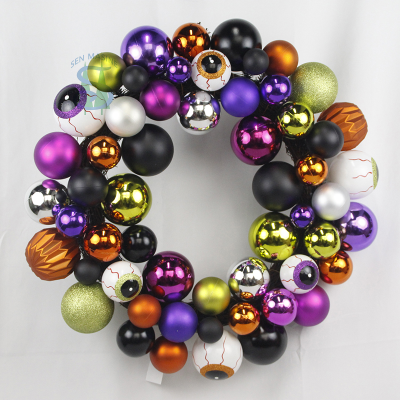 Senmasine 24Inch Halloween balls wreaths with eyes pattern baubles electroplate ornaments party hanging decor