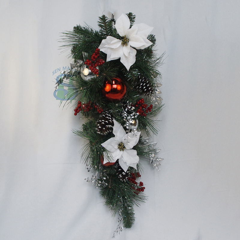 سينماسين غنيمة صناعية لعطلة عيد الميلاد مقاس 30 بوصة مع التوت الأحمر والأبيض البونسيتة وكوز الصنوبر وفرع لامع فضي