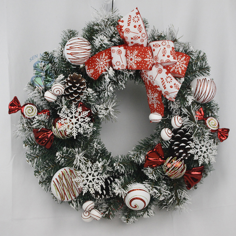 سينماسين 24 بوصة اكاليل عيد الميلاد للباب الأمامي ديكور معلق أكواز الصنوبر المختلطة الحلوى الكرة ندفة الثلج الانحناء
