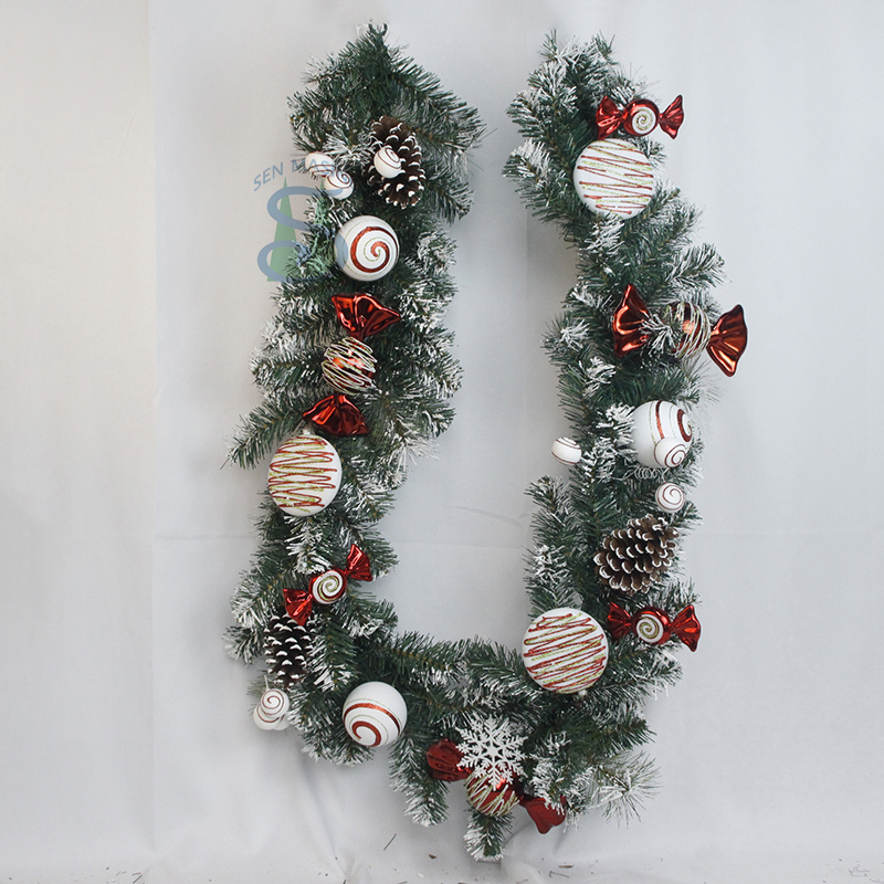 Senmasine 6ft Christmas garlands for front door hanging decoration mixed pinecone candy balls snowflakes ornaments