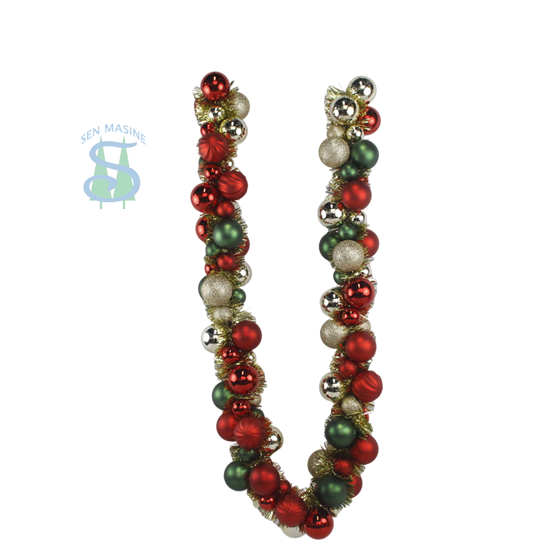 Senmasine 6ft bauble garlands with tinsel gold red green ball ornaments front door festival home hanging decorative