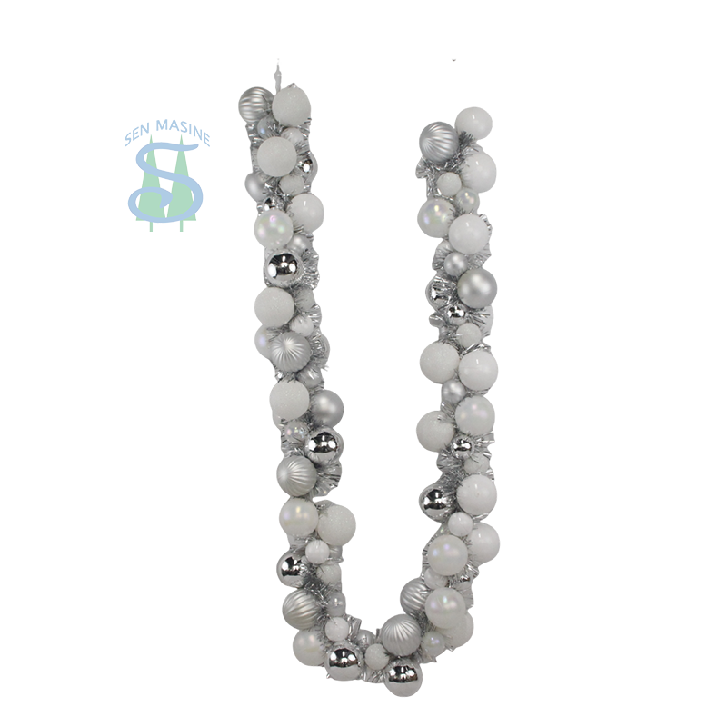 Senmasine 6ft silver bauble garland with tinsel white balls ornaments Christmas front door hanging decoration
