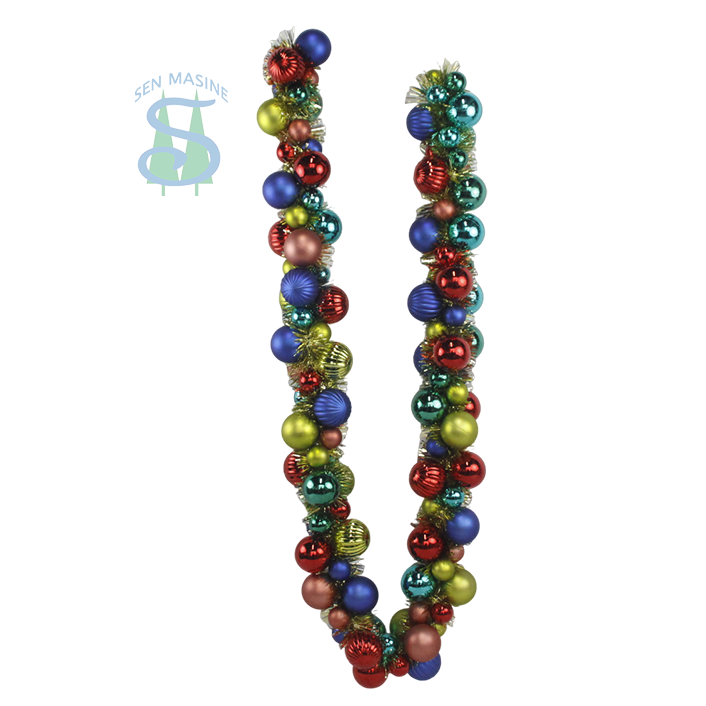Senmasine 6ft balls garlands with tinsel colorful baubles ornaments Christmas festival wall front door hanging