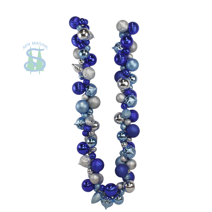 Senmasine 6ft Christmas balls garland for front door hanging decorative sliver blue baubles special shaped ornaments