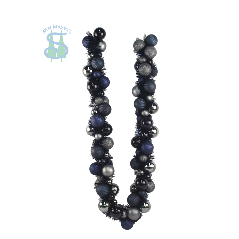 Senmasine 6ft xmas ball garland for Christmas front door hanging decoration mixed tinsel blue grey baubles
