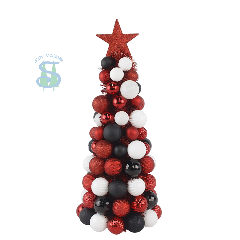 Senmasine 47cm baubles conetrees with Topper Star plastic ball tinsel indoor Christmas desktop decoration - COPY - u9v0v7