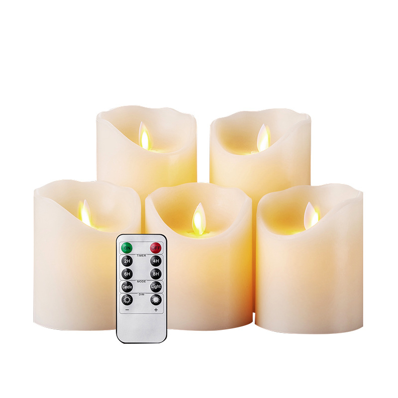 Senmasine 5PCS led candles with 10-Key Remote 24 Hours Timer Flameless Battery Operated Real Wax Pillar Candles