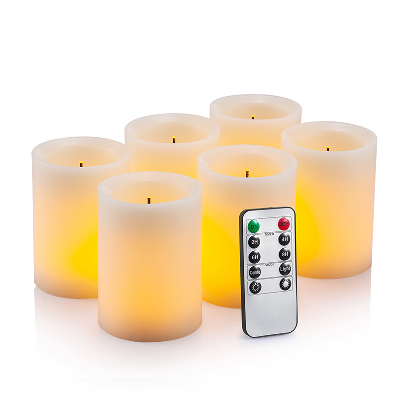 Senmasine 6PCS led flameless candles with 10-Key Remote Flickering Battery Operated Real Wax Pillar Candles