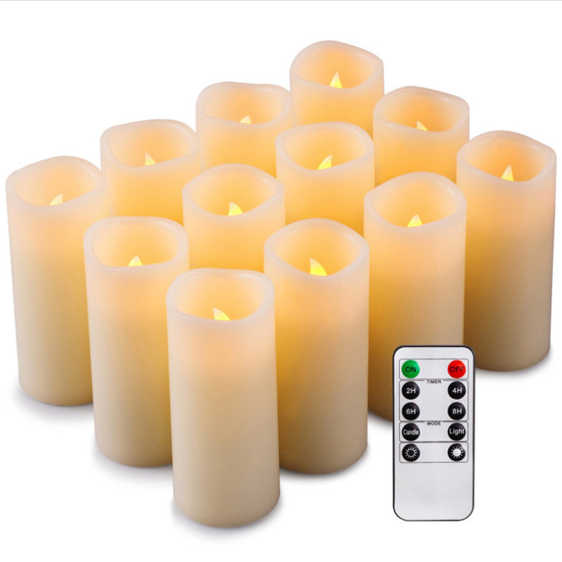 Senmasine 12PCS led wax candles with 10-Key Remote Battery Operated Flameless Flickering Pillar Candles