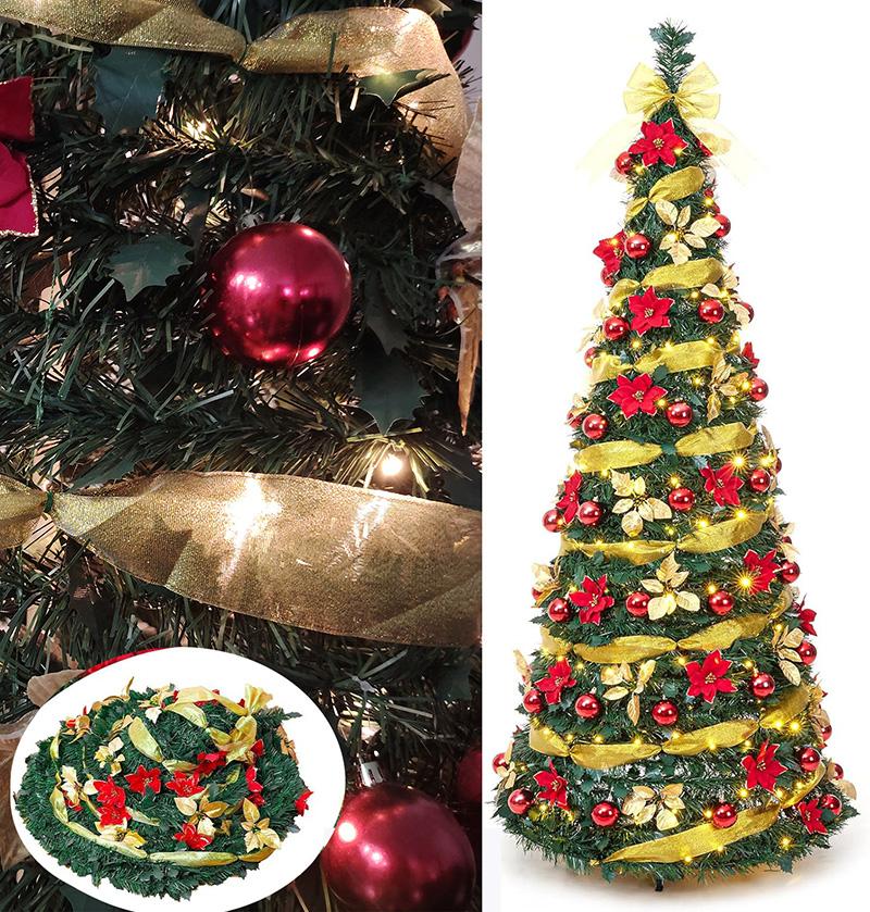 弹出可折叠的圣诞树，带计时器温暖的灯光预先装饰的圣诞节派对装饰