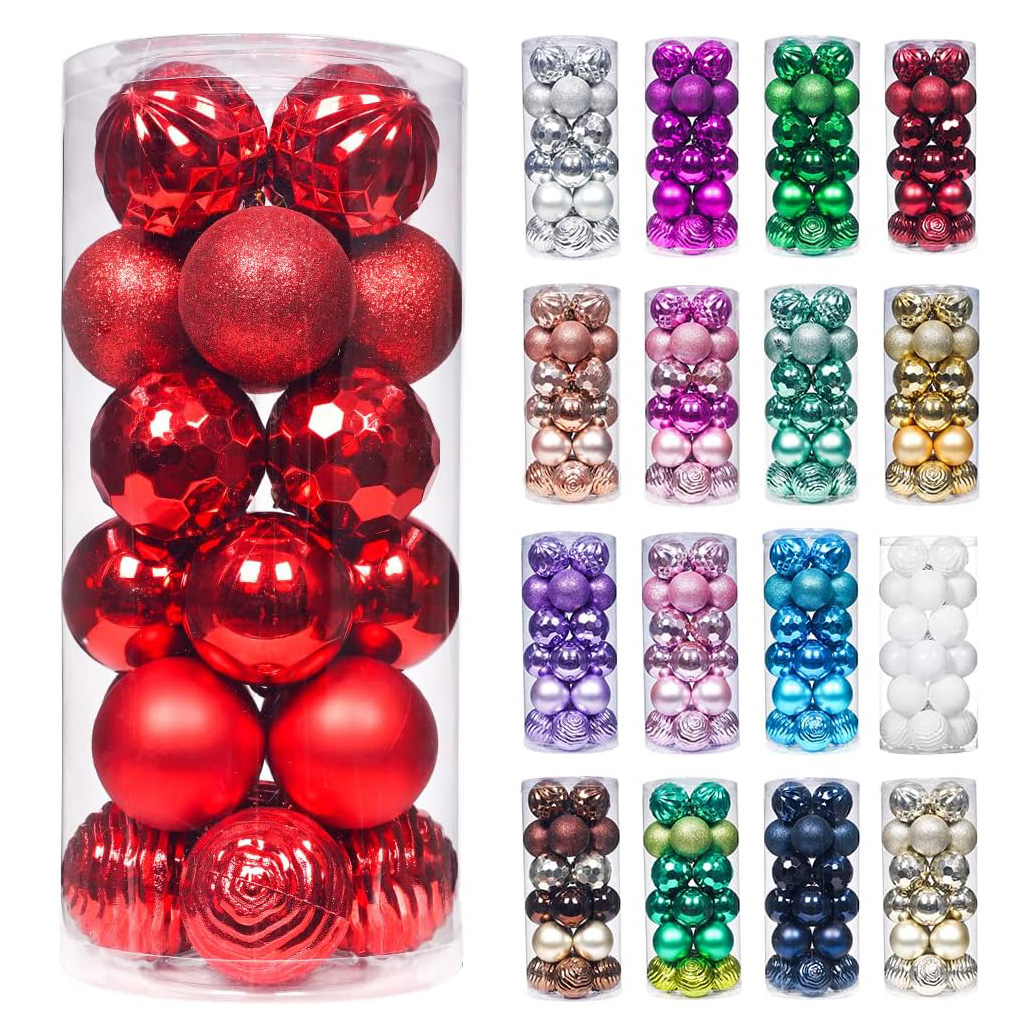 60mm/2.36“红色圣诞节球装饰品，用于悬挂破碎的圣诞节小玩意套装装饰XMAS Tree Balls 24ct