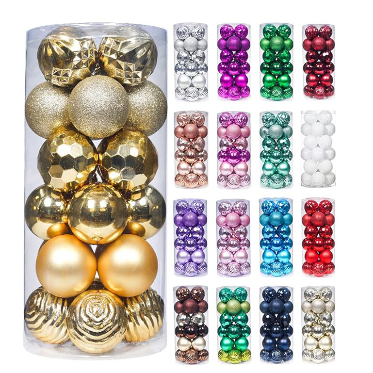 60mm/2.36“圣诞节树塑料球的金色圣诞节球破碎的圣诞节装饰品套装装饰24ct 2.36''