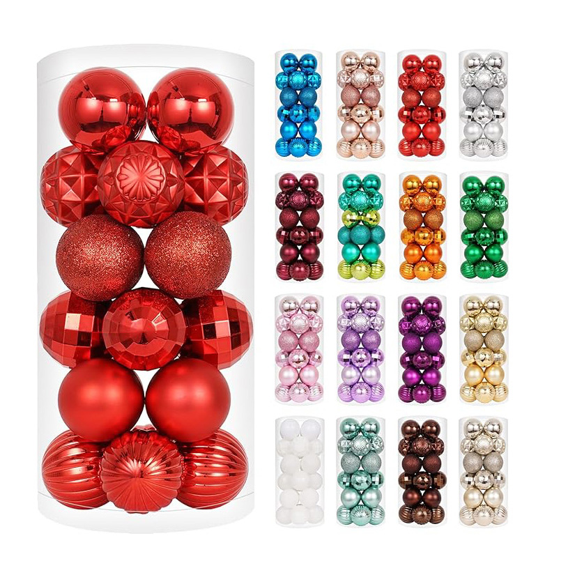 24ct 1.57'' Christmas Ball sets for Xmas Tree hanging Ornaments Shatterproof plastic Decorations Balls 40mm