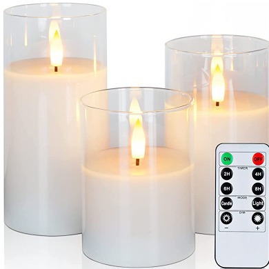 Glass Real Wax Flameless Led Candles with Remote Timer Flickering LED Pillar Candles Battery Operated 3D Flickering Flame