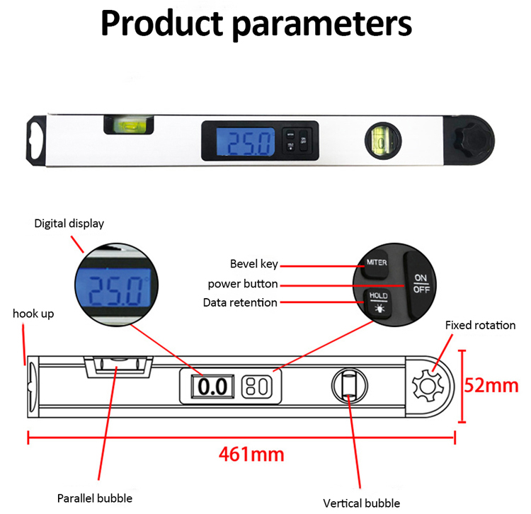 Pantalla Lcd retroiluminada, regla de ángulo Digital de aluminio, función de medidor, precisión, buscador de ángulo Digital