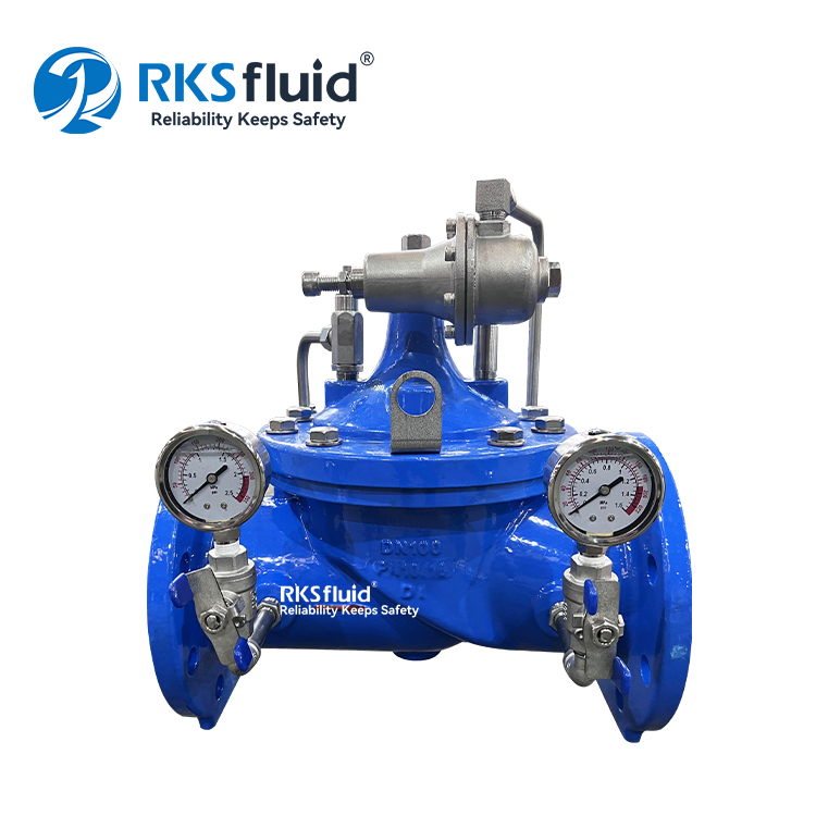 水道パイプライン流量制御用のカスタマイズされたダクタイル鉄製パイロット操作式減圧弁 DN100 PN16