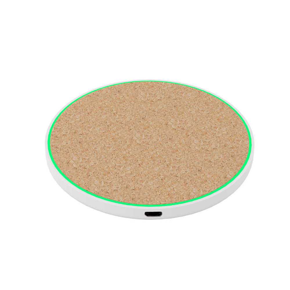 Environment Friendly Fast Wireless Charger Pad With Cork Material Surface and LED Charging Indicator for All Qi-Compatible Devices (MH-D1)