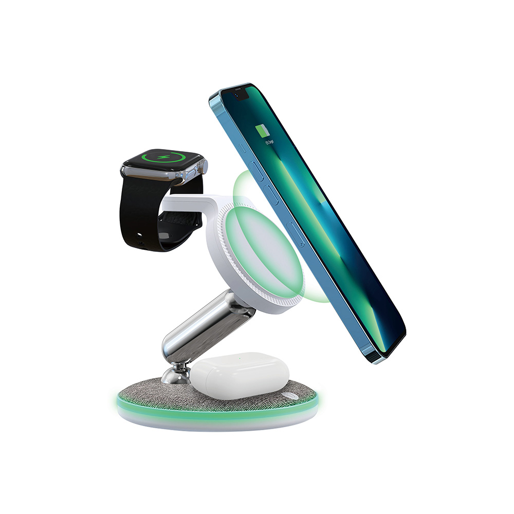 有竞争力的价格磁性无线充电站和 15W 可折叠 MagSafe 充电器，带夜灯和定制 PU 表面 (MH-Q490)