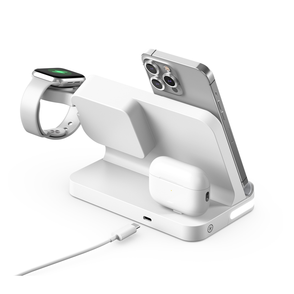 Customizable 5 in 1 15W Wireless Charging Alarm Clock With Touch Night Light and Detachable USB Module For Apple Watch and Samsung Galaxy Watch (MH-Q460)