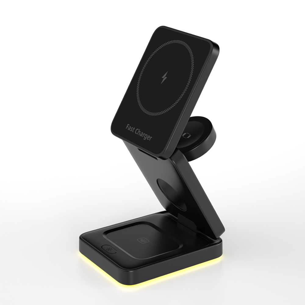 4 合 1 可折叠磁性无线 MagSafe 充电器支架，带可调节触摸夜灯，适用于 Apple Watch AirPods 和 iPhone (MH-Q520)