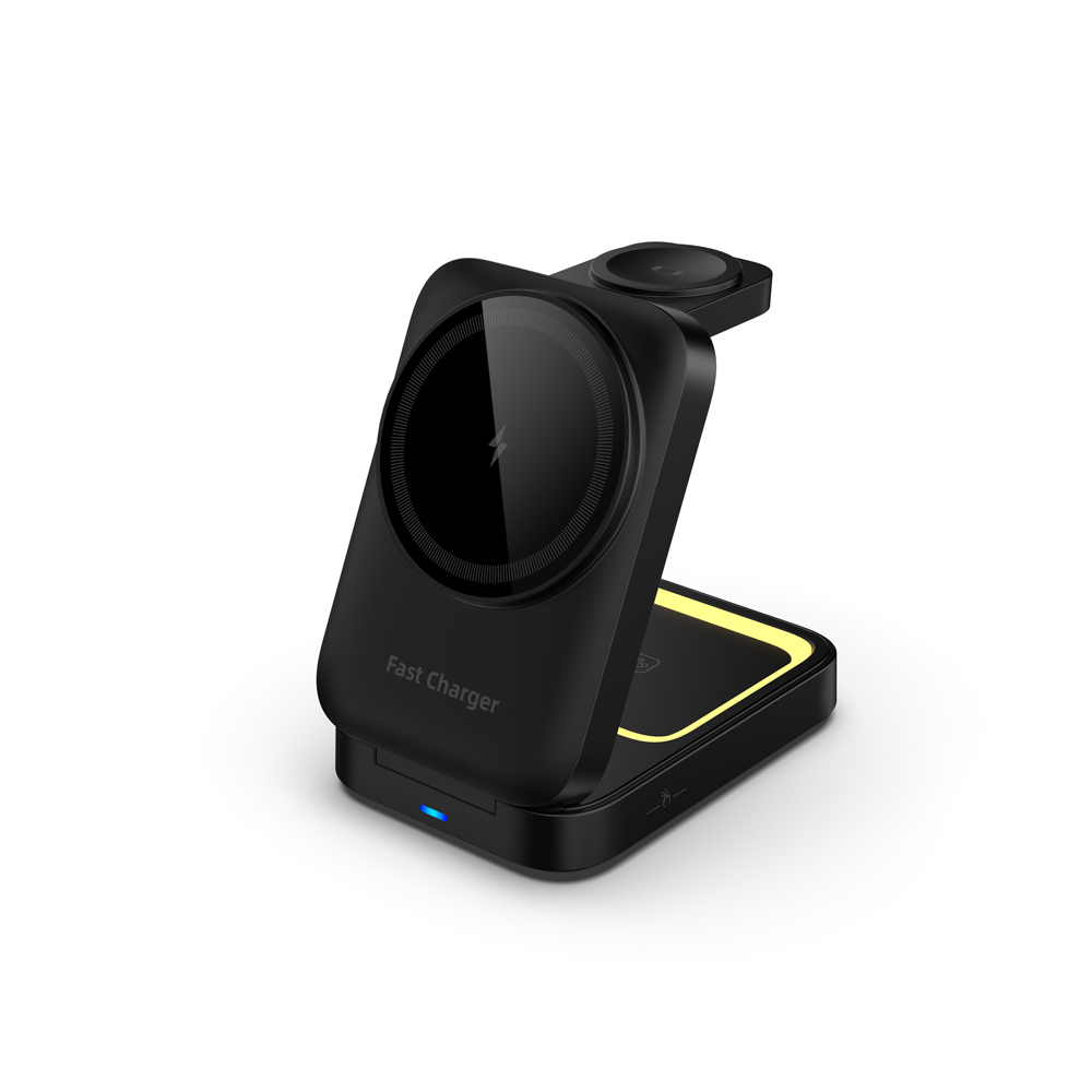 OEM ODM 可定制可折叠磁性无线充电站，带可调节触摸夜灯，适用于 iWatch 耳塞和 iPhone (MH-Q530)